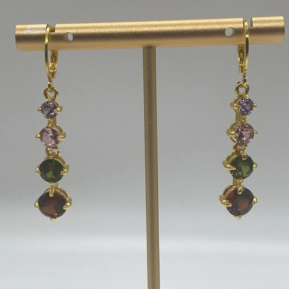 ✨Elegant Gold Plated Colored Simulated Gemstones Drop Earrings ✨